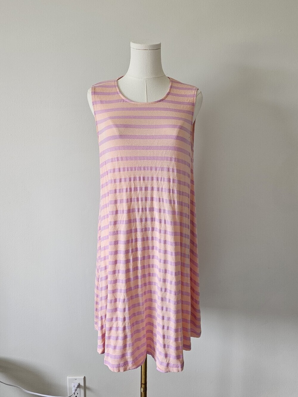 Everly S Pink and Peach Striped Sleeveless Swing Dress